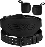 EVO Fitness 6” Matte Black Weight Lifting Belt With 18" Wrist Straps