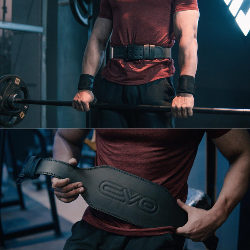 EVO Fitness 4” Matte Black Weight Lifting Belt With 18" Wrist Straps
