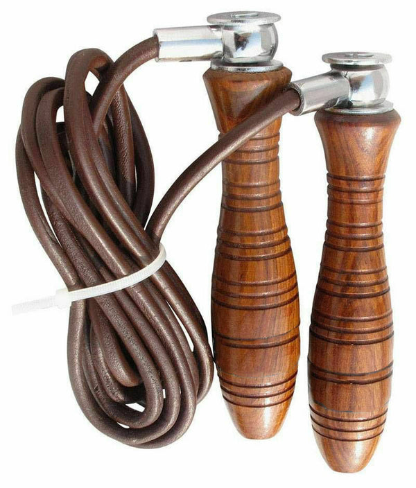 EVO Fitness Leather Skipping Rope Adjustable Indoor Gym Workout Wooden Handles - EVO Fitness