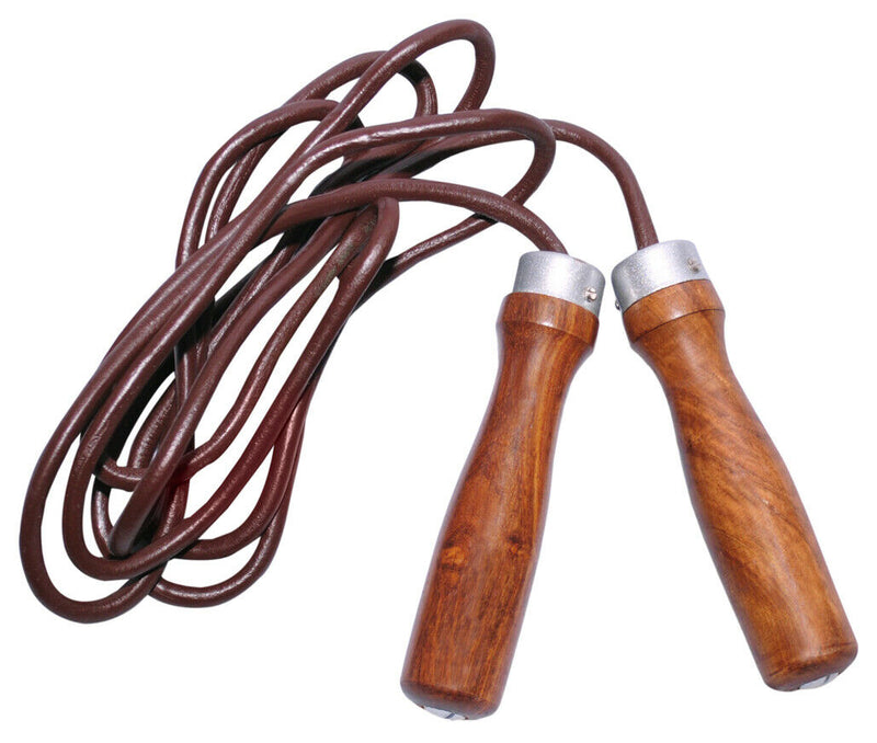 EVO Fitness Leather Skipping Rope Jump Indoor Gym Workout Wooden Handles (Pure Brown) - EVO Fitness