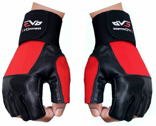 EVO Fitness Red Weight lifting Gym Gloves Wrist Support Straps Bodybuilding Cycling - EVO Fitness