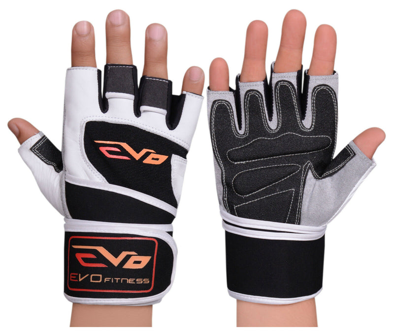 EVO Leather Cycling Gloves Weightlifting Gym Neoprene Support Wrist Wraps Straps - EVO Fitness