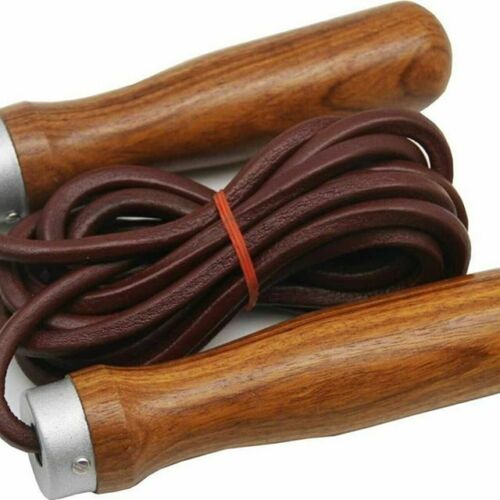 EVO Fitness Leather Skipping Rope Jump Indoor Gym Workout Wooden Handles (Pure Brown) - EVO Fitness